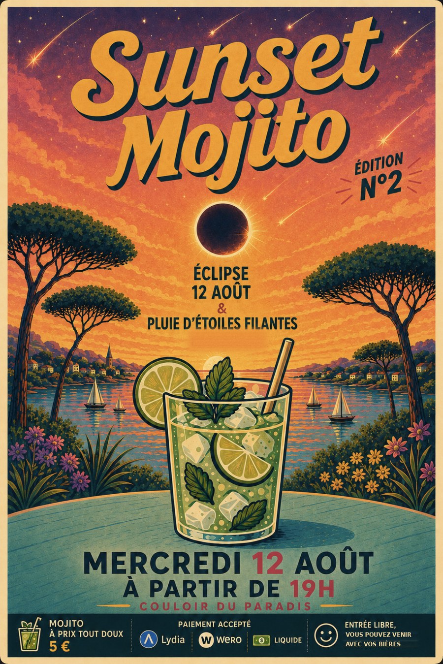 Sunset Mojito — Édition N°2 — mercredi 12 août à partir de 19h, Couloir du Paradis